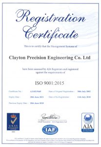 Clayton Precision ISO 9001-2015